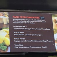 Smoothie board at Kahuku Farms Cafe in Kahuku
