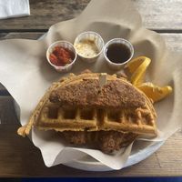 Chicken and waffles 🧇   at Victoria Bar in Portland