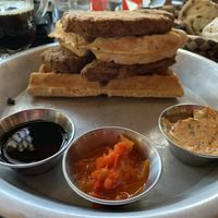 Chicken and waffles (at brunch) at Victoria Bar in Portland