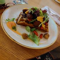 Vegan wafel met hummus, falafel en gegrilde groenten at Slot Oostende in Goes