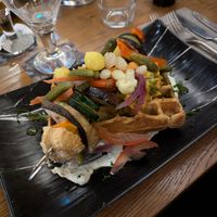 vegan waffle with grilled vegetable skewer at Slot Oostende in Goes