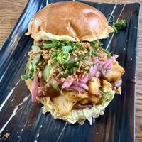 Vegan brioche with chicken satay  at Slot Oostende in Goes