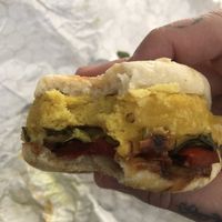 Vegan “egg”, vegan cheese, tomato and spinach English muffin   at Whole Foods Market in Longmont