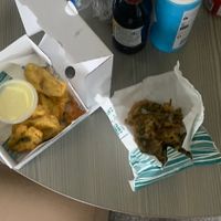 Frickles and tempura samphire   at Chesil Chippie in Portland