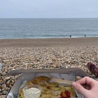 Beach over the road   at Chesil Chippie in Portland
