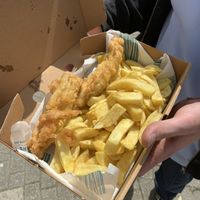 Vegan fish and chips  at Chesil Chippie in Portland