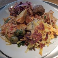 Entirelly gluten free plate, including gluten free bread at Tibits in Basel