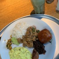 Buffet and vanilla matcha latte with oat milk  at Tibits in Basel