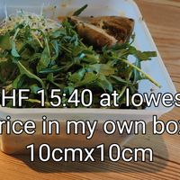 For benchmarking, this small salad in my own box cost CHF15.40 at Tibits in Basel