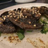 Roasted portobello mushroom - miso butter - yacon creme - green herbs at Camion in Antwerpen