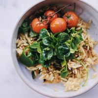 Orzo salad with grilled cherry vegetables at Camion in Antwerpen