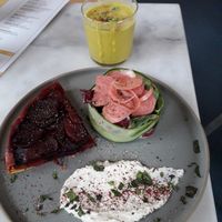 Thai gazpacho and beetroot tarte tatin at Camion in Antwerpen