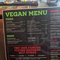 Vegan section on menu at Fat Badgers Pizza Bar in Queenstown