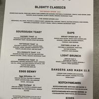 Menu  at Blighty - Tottehnam in North London