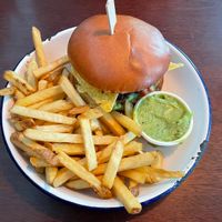 Black bean burger with fries and guacamole dip  at Otto's Burger - Lange Reihe in Hamburg
