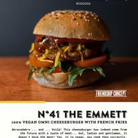 THE EMMET, 100% Vegan burger with Omnimeat steak + Daiya vegan cheese & homemade french fries or sweet potatoes fries or salad at Friendship Concept in Pai
