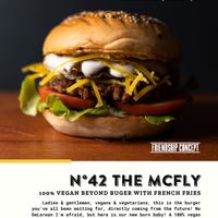 THE MC FLY, 100% Vegan burger with Beyond meat + Daiya vegan cheese steak & homemade french fries or sweet potatoes fries or salad at Friendship Concept in Pai