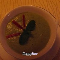 Casa Satya raw avocado soup - although only 50 ml smaller than the lentil soup, it came in a much smaller bowl  at Casa Satya in Bucharest