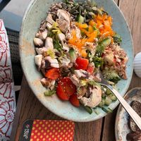 My satisfying vegetable bowl, slightly stirred at Carbon Fresh in London