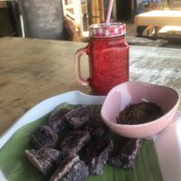 Watermelon smoothie and traditional Shan sweet pounded fried rice  at Kalaw Farm House in Kalaw