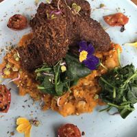 Herby mushrooms with pumpkin and chickpea mash at Halo in Queenstown