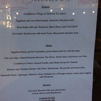 Example of the vegan menu for dinner at Halo in Queenstown