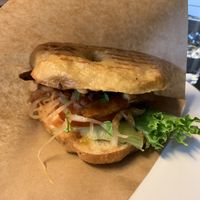 Vegan hummus bagel at Bagel House in Aabo