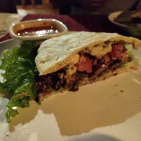 Like a burger with tortillas as buns. Black bean patty. Delicious! at Laguna Lodge & Zotz Restaurant in Santa Cruz La Laguna