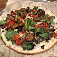 With vegan sausage  at Pieology in Dublin