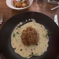 Sweet corn & garlic vadai, quinoa, kerala moilee with accompaniment of three chill potato, curry leaf, coconutt #Veganuary at Indian Accent in New York City