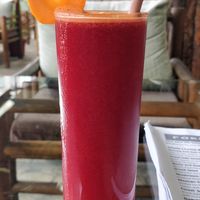 Fresh carrot, beet, ginger juice (fresh juices changes seasonally) at Forest & Plate in Kathmandu