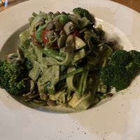 Veggie pasta without cheese, with broccoli, peas, mushrooms, green beans, spinach, nothing impressive but ok  at Forest & Plate in Kathmandu