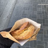 Lentil & mushroom pie w/ vegan cheesee  at Fergbaker in Queenstown