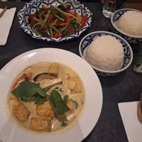 Green curry and basil mock duck at Mrs. An Thai in New York City