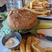 Impossible Burger and side of fries at Steve's Steakhouse in Santa Catalina Island