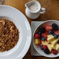 Citrus Granola with fruit at Ravens' Restaurant in Mendocino