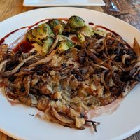 Mushroom, polenta, and brussels sprouts at Ravens' Restaurant in Mendocino