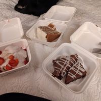 Strawberry shortcake, carrot cake, mint chocolate ganache cake at Ravens' Restaurant in Mendocino
