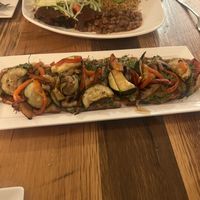 Vegetable flat bread and dinner enchiladas  at Ravens' Restaurant in Mendocino