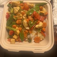 Thai curry with coconut rice for takeout  at Ravens' Restaurant in Mendocino