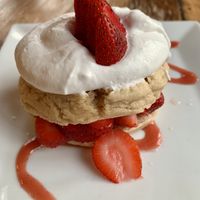 Strawberry shortcake dessert  at Ravens' Restaurant in Mendocino
