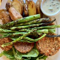 Vegan crab cakes   at Ravens' Restaurant in Mendocino