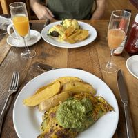 Portobello Benedict and chickpea crepe.   at Ravens' Restaurant in Mendocino