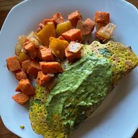 Omelette with chimichurri sauce and sweet potatoes at Ravens' Restaurant in Mendocino