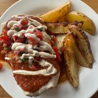 Burrito with potato wedges at Ravens' Restaurant in Mendocino