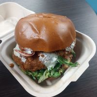 This the chicken bacon burger I had up earlier it's really good at Plant Slayer in Fresno