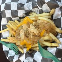 Dirty fries with vegan cheese   at Plant Slayer in Fresno