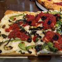 Vegan, green peppers, black olives at Buddy's Pizza in Ann Arbor