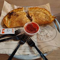 Vegan Calzone...meat, cheese, onions, mushrooms, garlic, green peppers & artichokes. 10/10 at Pieology - MGM Grand in Las Vegas