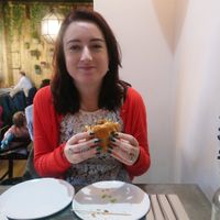 Emma with the mushroom patty at Hypha in Chester